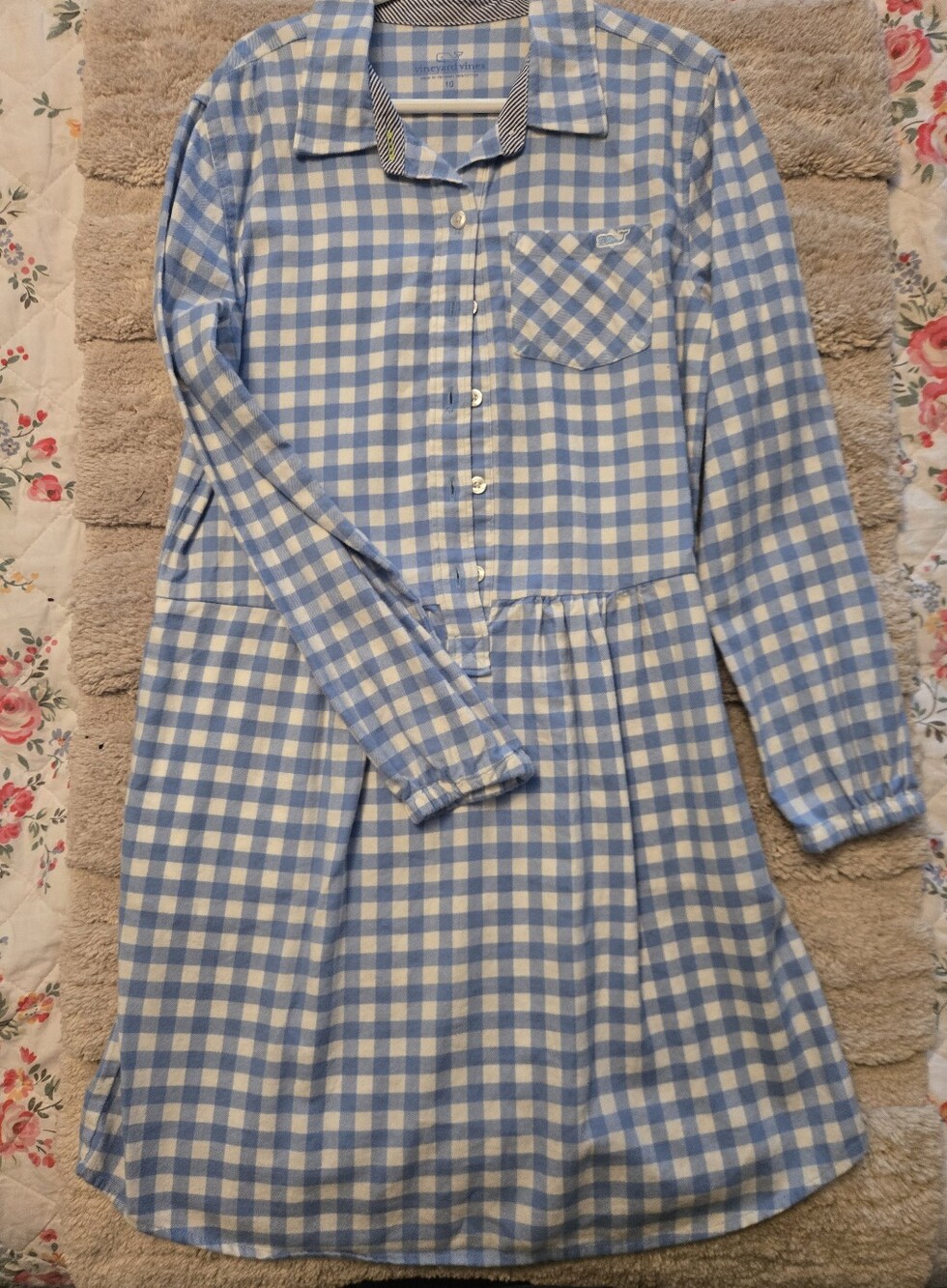 Kids Blue and White Gingham Shirt Dress